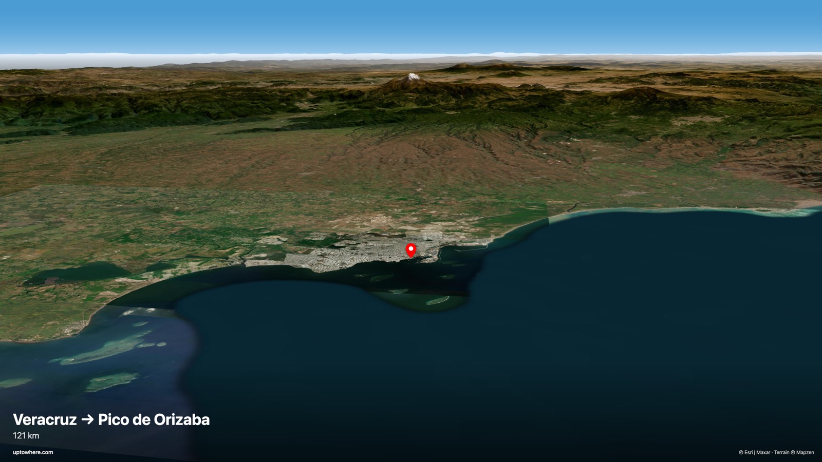 Vista 3D del terreno desde Veracruz (malecón) hacia el Pico de Orizaba